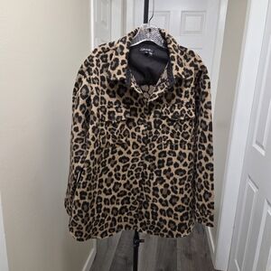CHARLIE B Leopard Print Shacket Jacket - Black and Tan